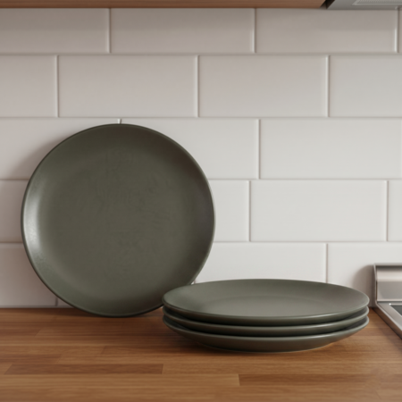 Set x 4 Platos Postre Diario 20 cm Ceramica Gris Oscuro Mate