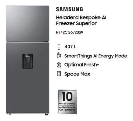 Heladera Samsung Rt42cg6720s9 Inverter 407 L Inox Dispenser