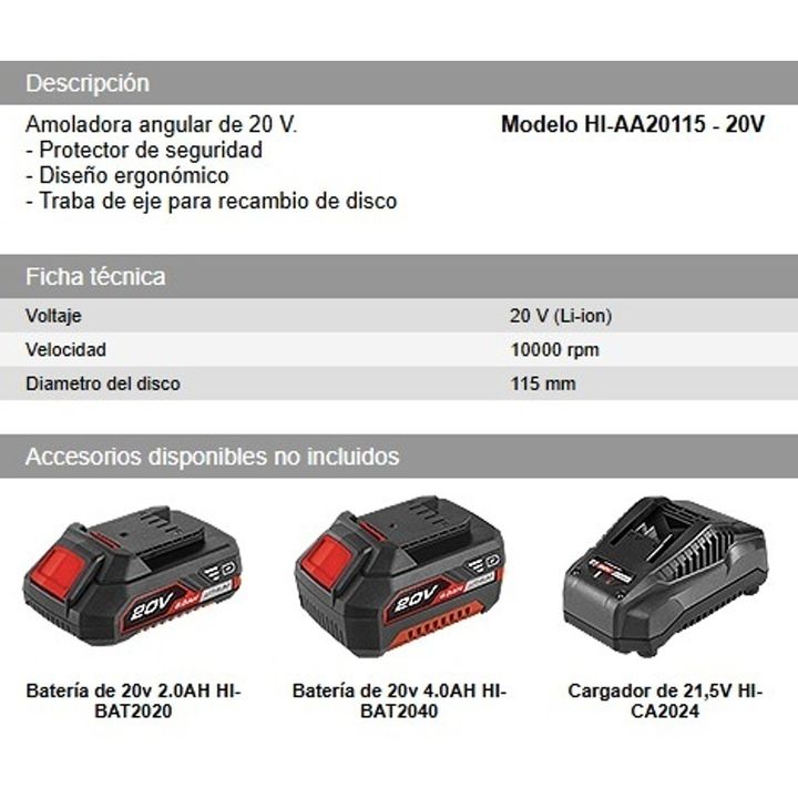 Amoladora Angular 115mm inalambrica DAIHATSU sin bateria sin cargador - Vista 4