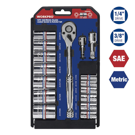 Juego de bocallaves Sae/métricas dobles X 16 pzs WORKPRO 