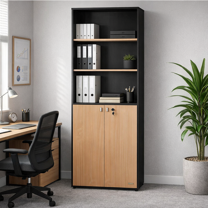 Biblioteca PLATINUM de 2 Puertas Bajas con Llave Negro Haya - Vista 1