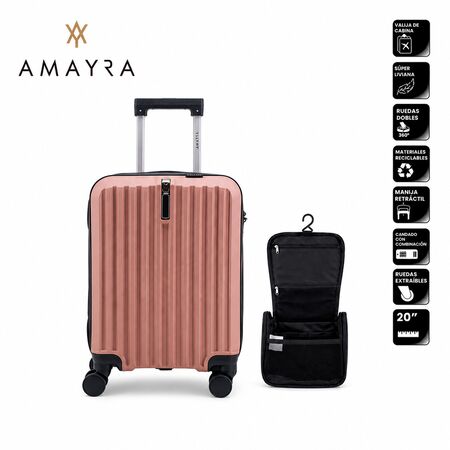 Valija Carry On 20" Amayra Rose Gold con ruedas 360° y candado de combinación + Bolso Neceser