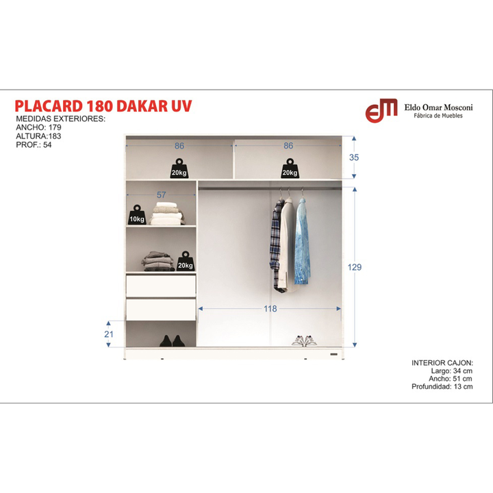 placard corredizo 1.80 blanco 56349 mosconi - Vista 3