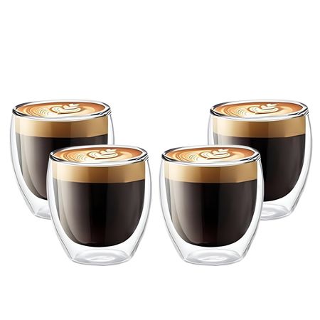 Kit X4 Vaso Doble Vidrio Pocillo Taza Frio Calor 150Ml Café