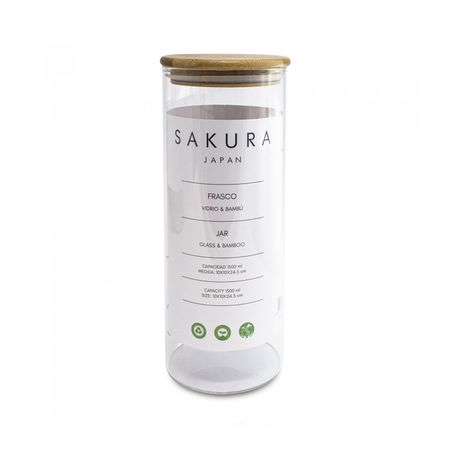 Frasco Tubo Sakura 1500 Ml Vidrio Y Bamboo