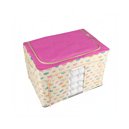 Canasto Caja Plegable Organizador Waggs De Tela Y Metal Talle L Rosa Y Blanco