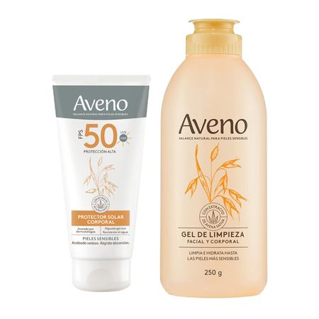 Set Aveno Gel Limpieza 250 Ml + Protector Solar Corporal F50