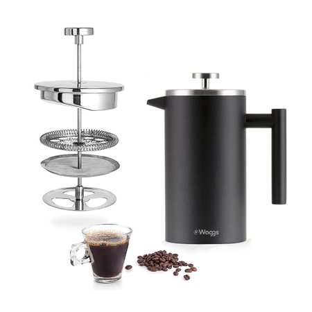 Cafetera de Émbolo Prensa Francesa de Acero Inoxidable Waggs Negra