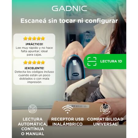 Lector de Código de Barras Gadnic Inalámbrico USB Memoria Interna + Soporte