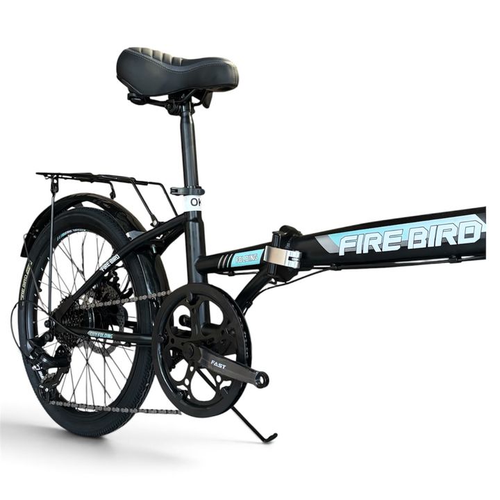 Bicicleta Plegable Fire Bird Rect _Negro-Celeste _Cuadro de acero _Freno a disco _6vel _ Rodado 20” - Vista 2