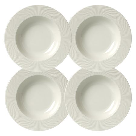 Set x 4 Platos Hondo Sopero Pasta Porcelana 24 cms guarda estriada Aston