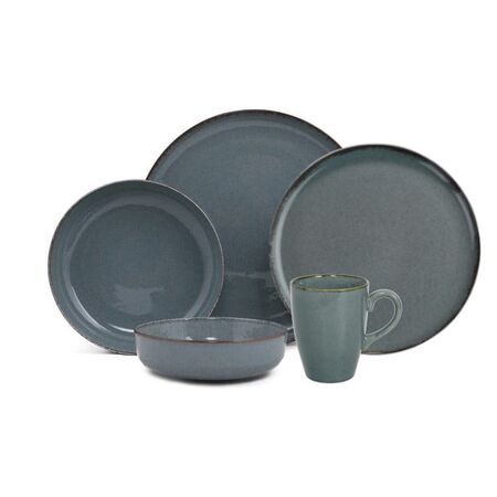 Set 20 Piezas Plato Playo Postre Bowl Hondo Taza Porcelana Azul