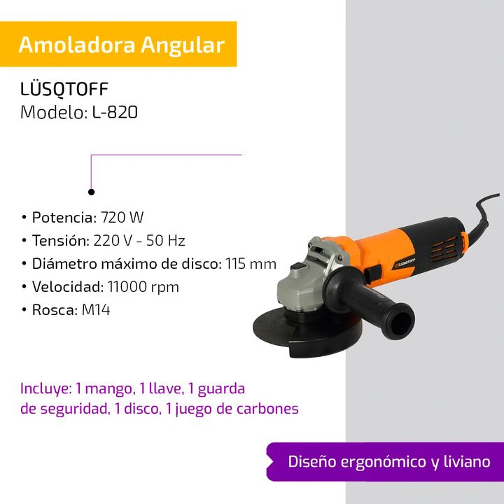 Amoladora Angular Lusqtoff L-820 720W 115mm - Vista 4