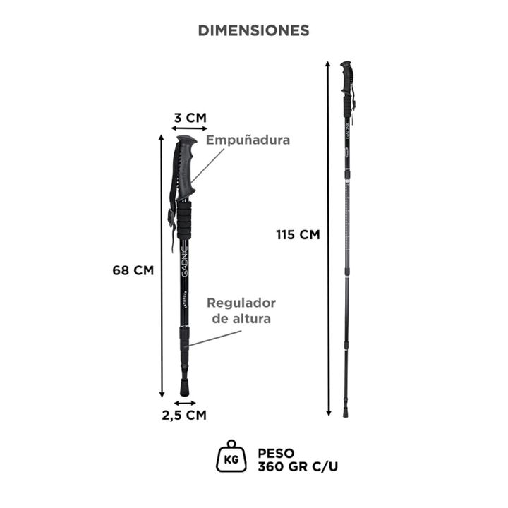 Kit de Bastones Trekking Gadnic Telescópico Antishock - Vista 6