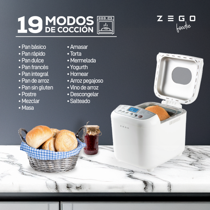 Horno Fabrica De Pan 19 Programas Capacidad 1kg Zego 600w - Vista 4