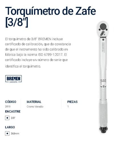 Torquímetro Bremen de Trinquete 3/8 Pulgada 20-110Nm - Vista 1