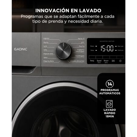 Lavarropas Automático Gadnic 7.5 Kg Tecnología Inverter 1200 RPM Carga Frontal 14 Programas Lavado Rápido 15 Min