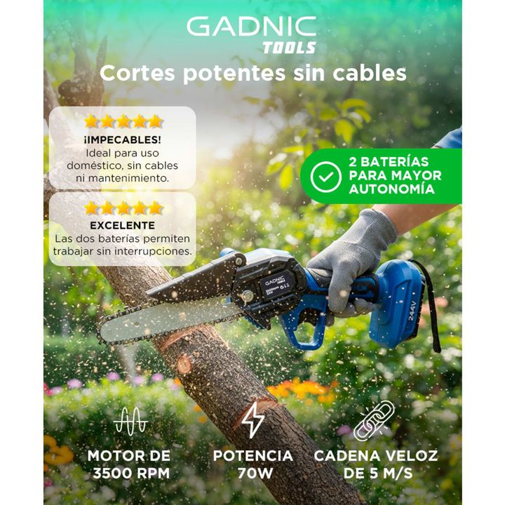Mini Motosierra Electrica Gadnic Inalambrica + 2 Baterías - Vista 2