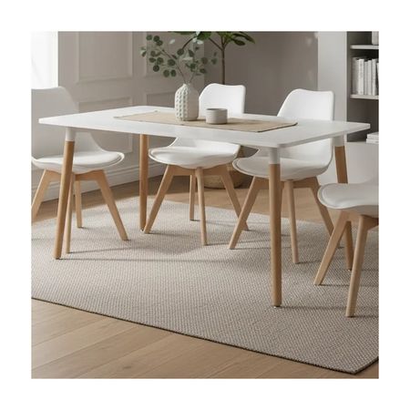 Juego De Comedor Mesa Nordica 120x80cm+4 Sillas Tulip Blanco