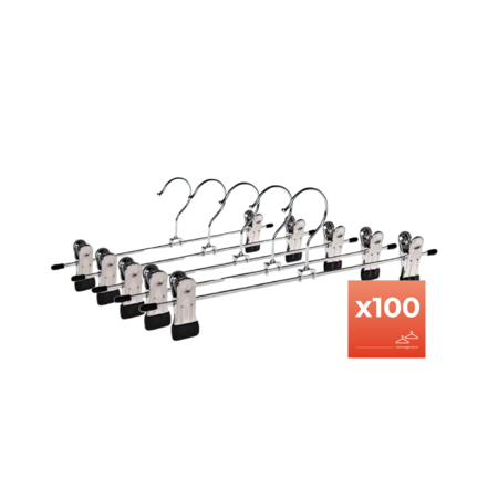 Pack De 100 Perchas Metalicas con Broche Ganchos Para Pantalones Waggs