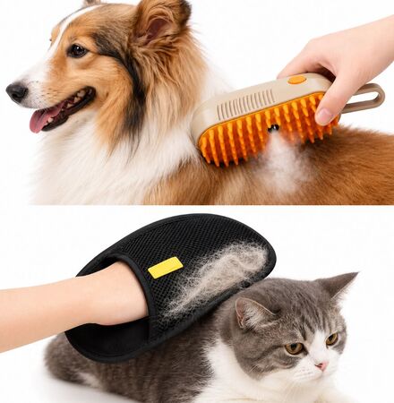 Cepillo mascotas con vapor usb 3 en 1 + Manopla sacapelusa