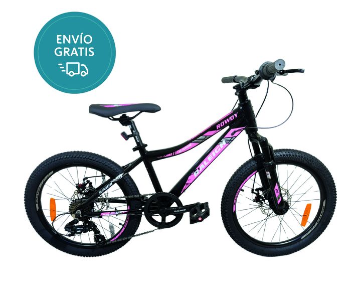 Bicicleta Raleigh Rowdy D / Negro/Rosa / Frenos a disco mecánicos / Cuadro de aluminio / 7Vel. / Rodado 20". - Vista 1