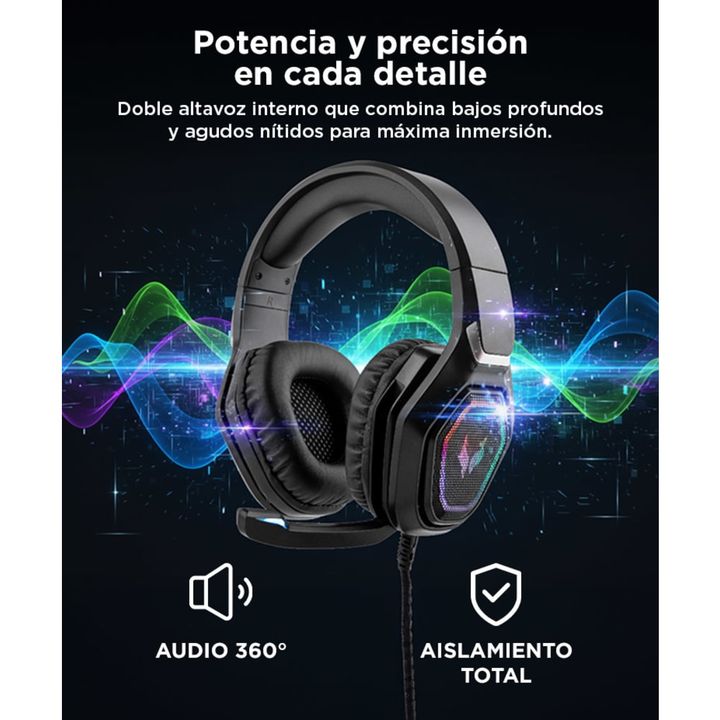 Auriculares Game Alpha Gadnic 8800 Play Micrófono Luz RGB Cancelación Sonido - Vista 5
