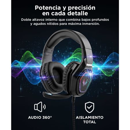Auriculares Game Alpha Gadnic 8800 Play Micrófono Luz RGB Cancelación Sonido