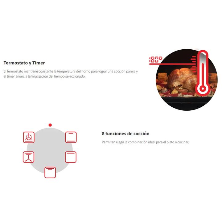 Horno Electrico Longvie 60x60cm Inoxidable Turbina Tangente Grill Termostato Timer HEQB60X - Vista 2