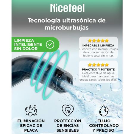 Irrigador Bucal Portatil Nicefeel Inalámbrico 300ml 2 Boquillas Intercambiables 5 Modos