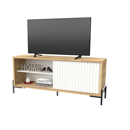 Rack Varillado 1 Puerta 62x140x35 Dro10rnbl Roble Nebraska Natural/Blanco Laca Delos