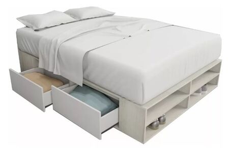 Base Cama Box Linea Minimal 1.40m 4 Cajones Con Estantes 6442 Nevado/Everes Tables