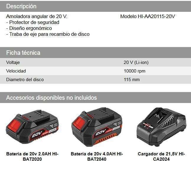 Amoladora Angular 115mm inalambrica DAIHATSU sin bateria sin cargador - Vista 3