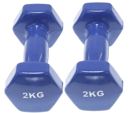 Par de pesas mancuernas hierro engomadas 2 kgs c/u + kit de regalo