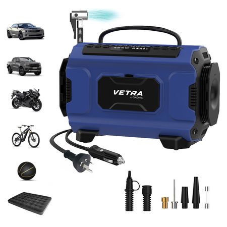 Inflador Portátil Vetra by Gadnic 150 PSI Compresor de Aire Batería Recargable Luz Led LCD Multiuso Compacto 