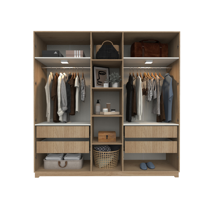 Placard 4 Puertas Con Estante 200x200x58 Dna02rkbl Roble Kendal Blanco Laca Delos - Vista 5