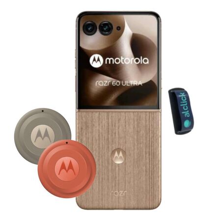 Combo Celular Motorola Razr 60 Ultra 1TB/16GB NFC Madera + Localizador Motorola TAG 2 GPS Pack x4 - 2 Naranjas + 2 Beige