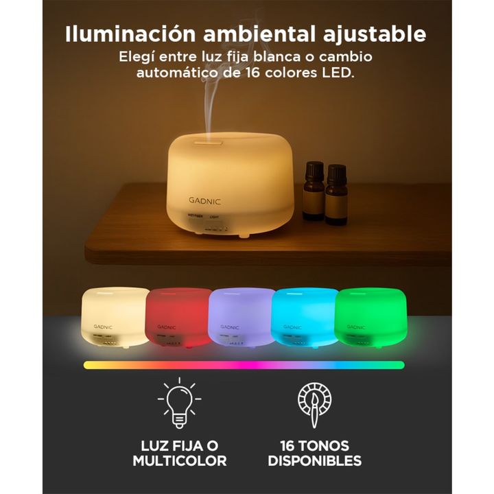 Difusor Gadnic Humidificador Ultrasónico 300ml 20hs 7 Colores - Vista 3