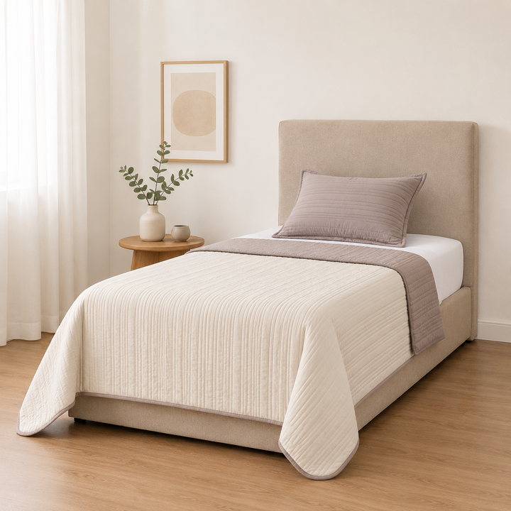 Cubrecama reversible twin con funda de almohada color gris claro/beige - Vista 1