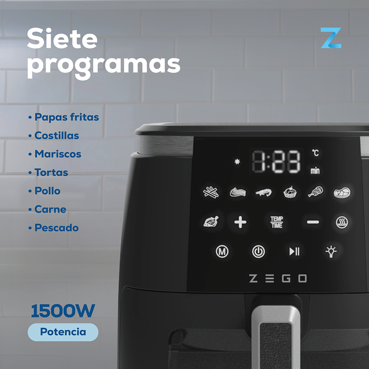 Freidora De Aire Zego 6lts 1500w Cventana Digital 6 En 1 - Vista 3