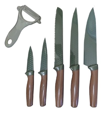 Juego De Cuchillos 6 Piezas Chef Pan Rallador Acero Inox Tm - Color: Verde musgo