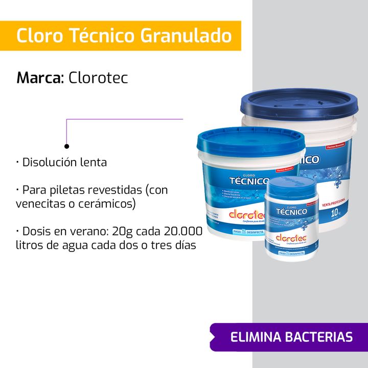 Cloro Tecnico Granulado Disolucion Lenta Clorotec 10kg - Rex - Vista 2