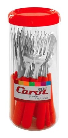 Juego De Cubiertos Clasicos Rojo + Tarro Transp. ( 42024 - ROJO)