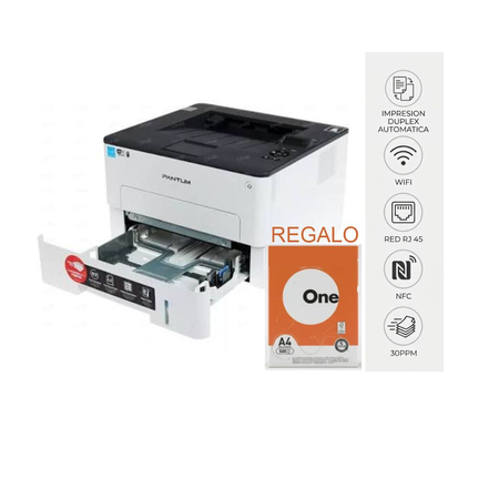 IMPRESORA LASER PANTUM P3010DW 32PPM DUPLEX DOBLE FAZ +RESMA REGALO