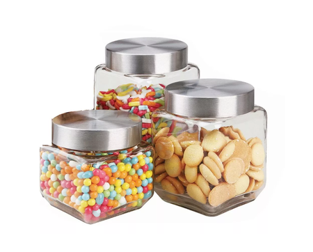 Set X 3 Frascos De Vidrio Tapa Acero A Rosca Aston