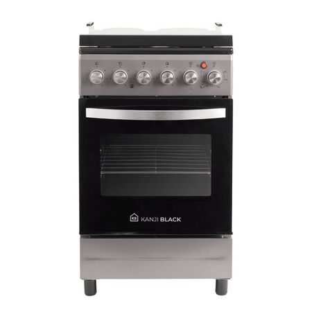 COCINA ELECTRICA KANJI BLACK KJH-EKX001V 50 CM 4 ANAFES HORNO 1500 WTS LUZ TAPA VIDRIO ACERO INOX