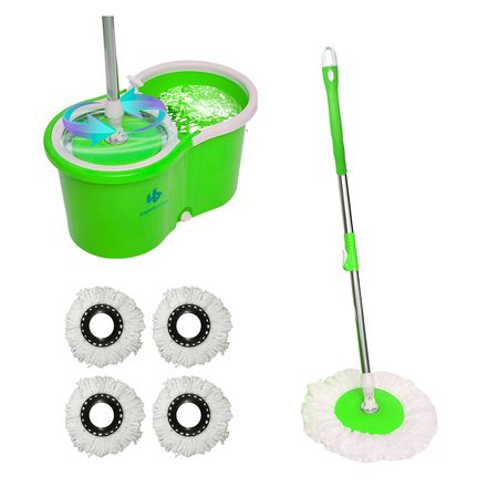 Mopa 360° Centrifugadora Dispenser Balde Verde Y 4 Paños Reutilizables