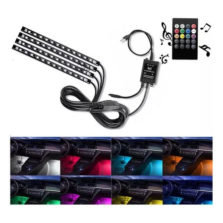 Tira Luces Interior Auto Led Rgb Multicolor Audioritmica 12v