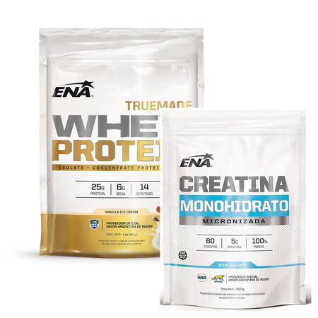 Combo Suplemento Deportivo Ena Creatina Whey Protein Vainila