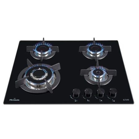 Anafe a Gas Florencia 4 Hornallas Triple Corona Vidrio Negro Encendido